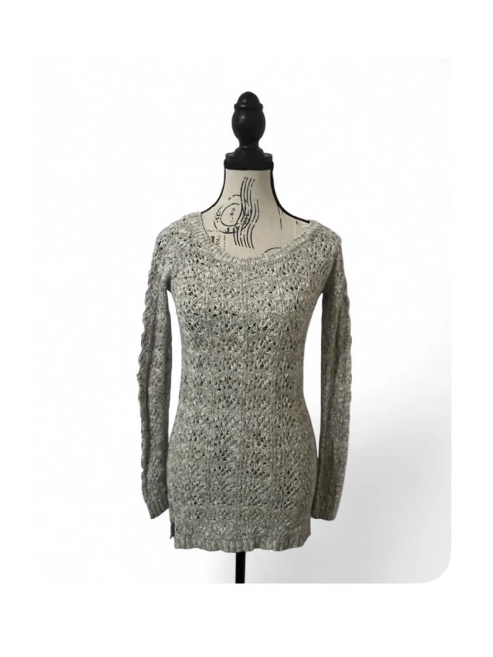 Bethany Mota Gray Open Knit Cable Knit Sweater Dress Tunic Womens Small
